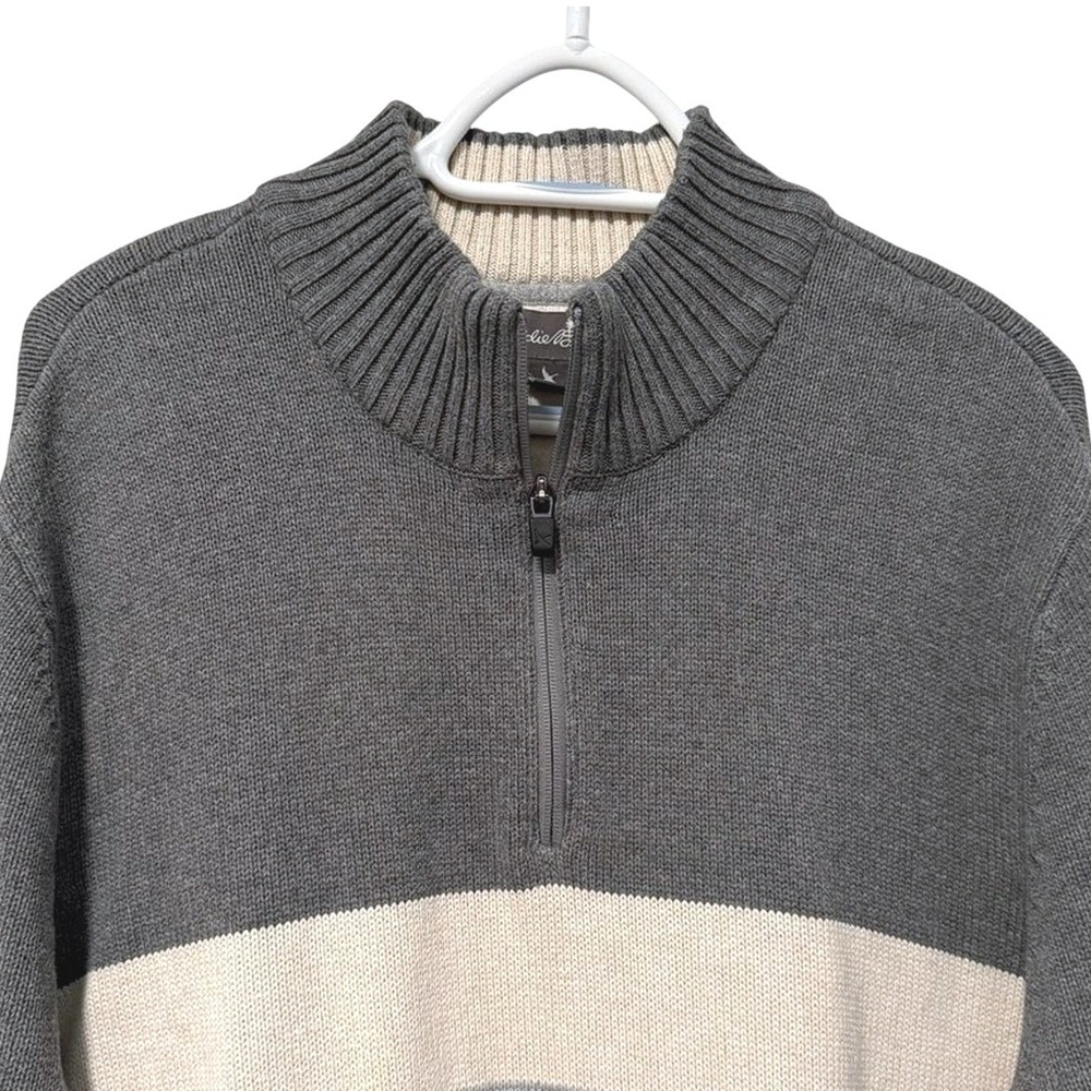 Eddie Bauer Mens 2XL Gray Beige Colorblock 1/4 Zip‎ Cotton Sweater